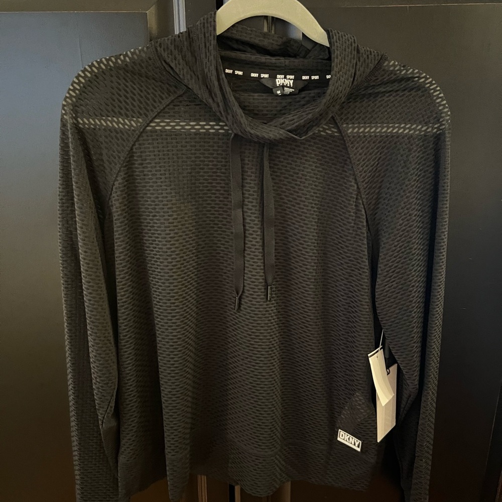 DKNY Women's Funnel Neck Honeycomb Mesh Top